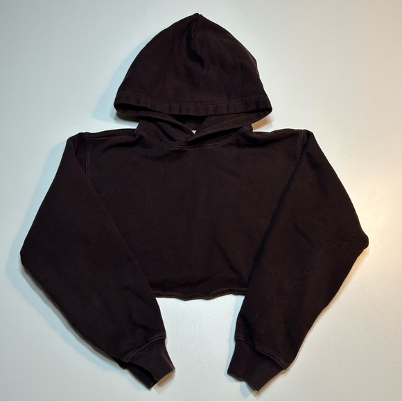 TNA Tops - Tna Aritzia Cozy Fleece Mega Cropped Hoodie Black Espresso Brown
